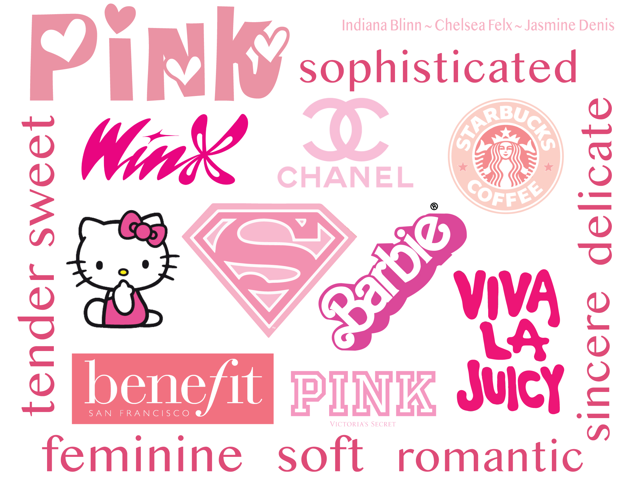 A collage of well known pink logos.